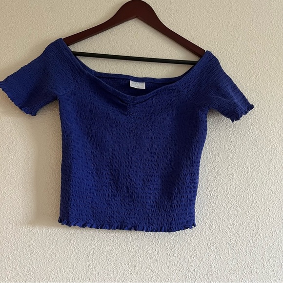 ABOUND Royal Bight Blue Off the Shoulder Cropped Smocked Top Size Large - Picture 5 of 6